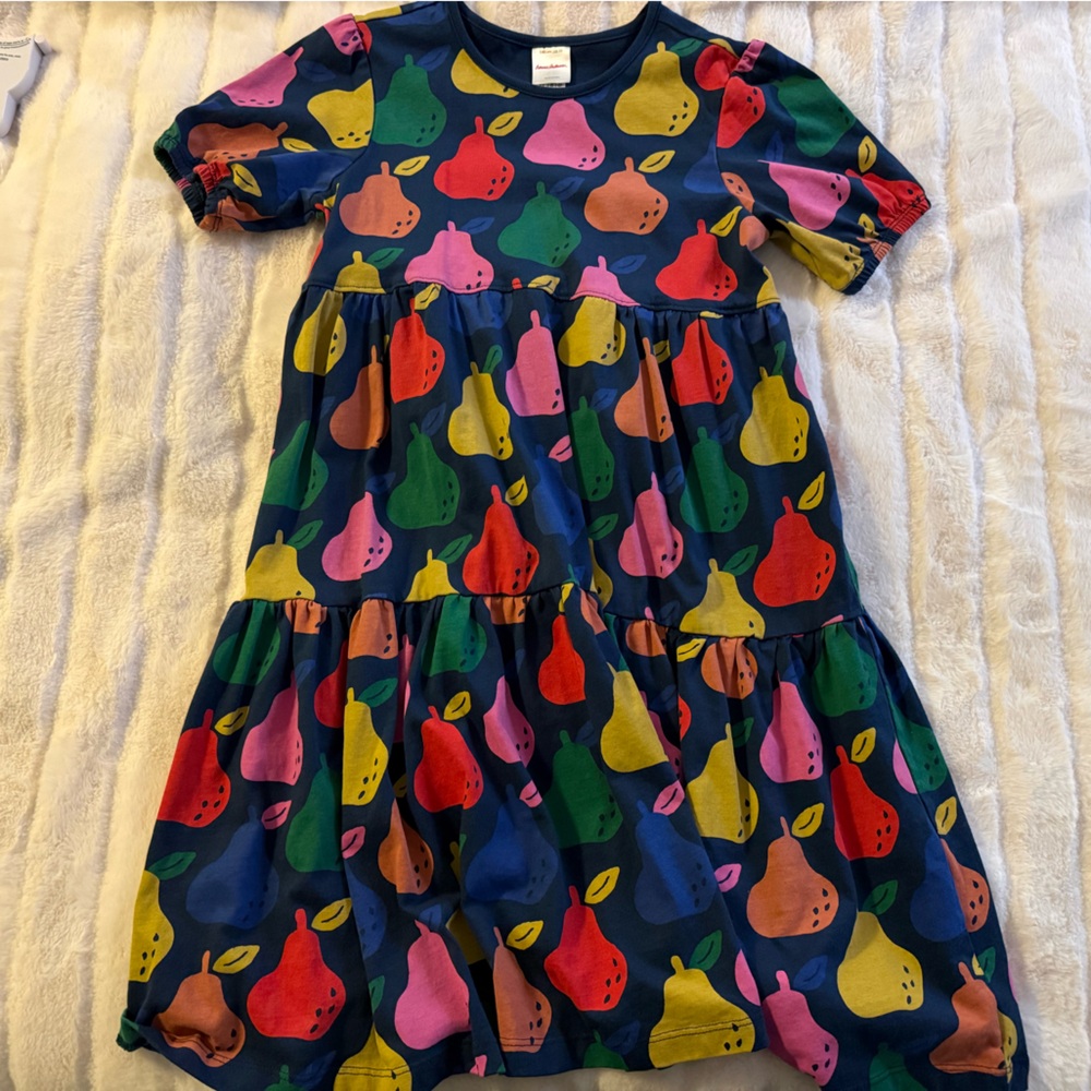 Hanna Andersson Navy Tiered Dress with Multicolor Pears